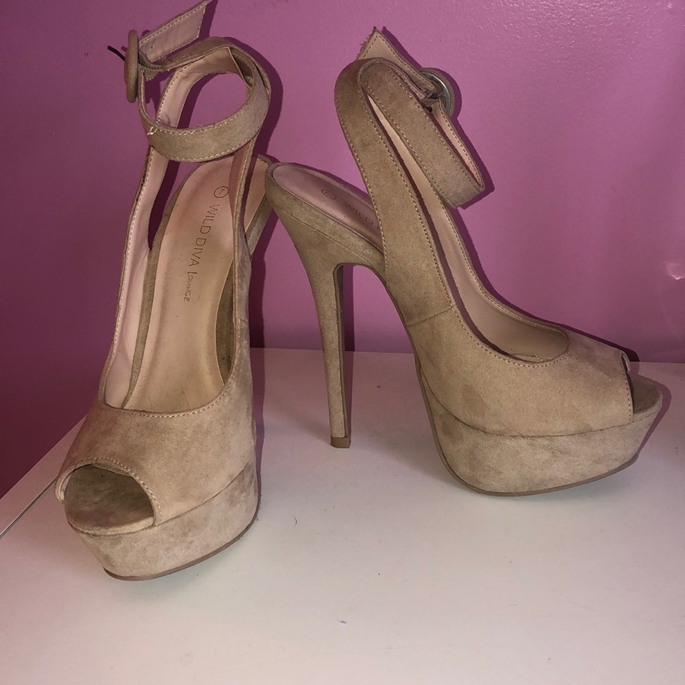 Nude suede heels